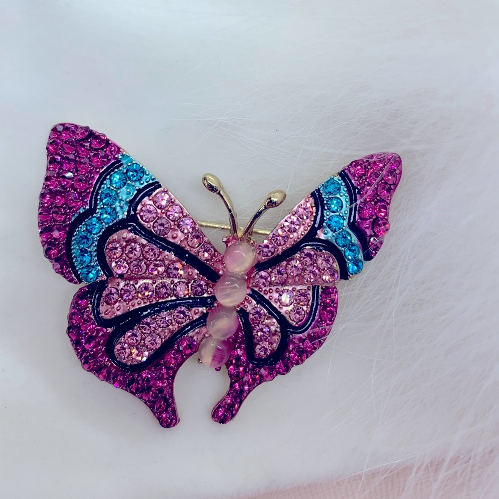 Pink Butterfly Rhinestone Brooch